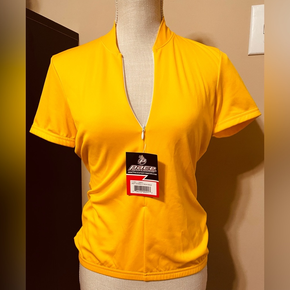 NEW ~ Pace Sportswear ~ Vaporetech Womens ~Small~ Gold Cycling Jersey Org$45~NWT